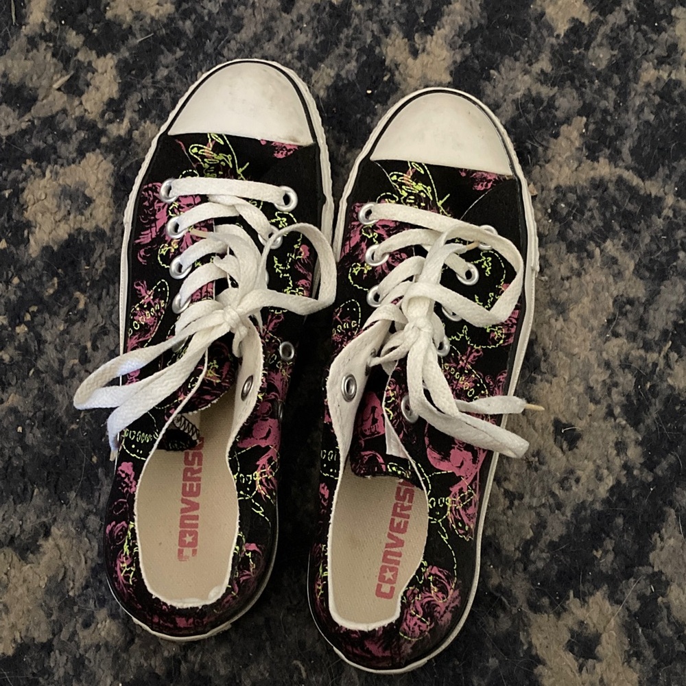 Converse Black and Pink Floral Sneakers